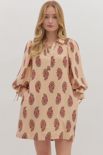 Floral Puff Sleeve Dress in Ecru (REG)