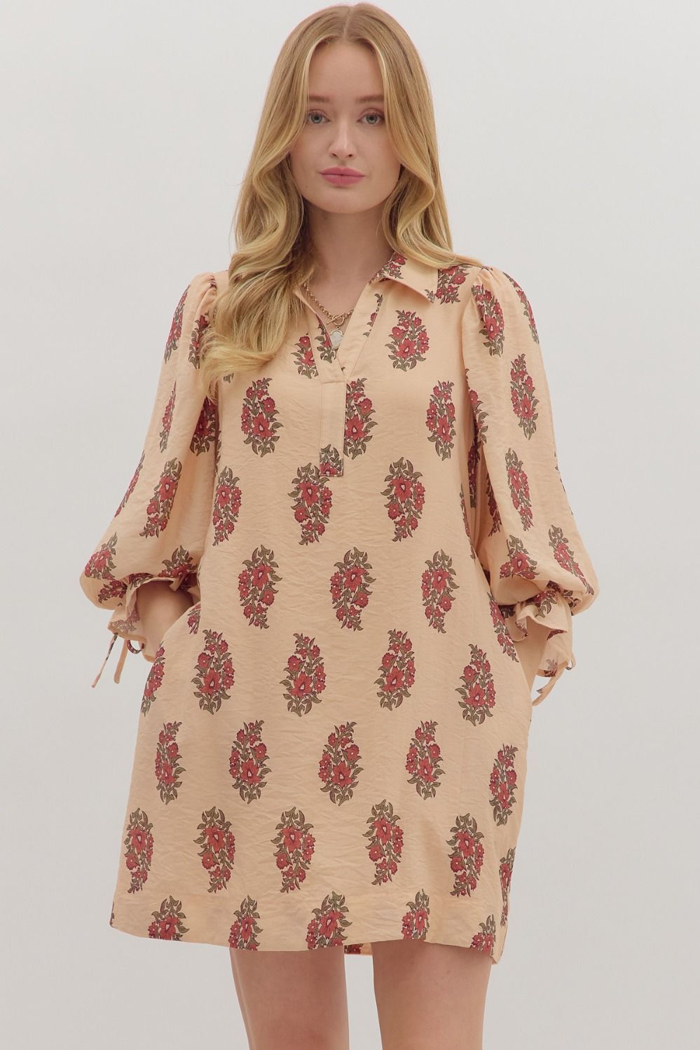 Floral Puff Sleeve Dress in Ecru (REG)