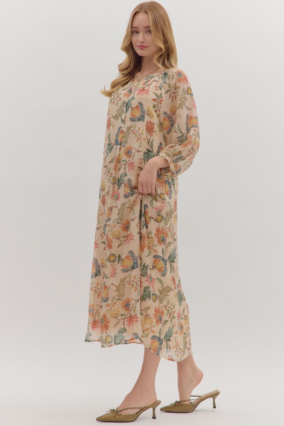 Botanical Midi Dress in Ecru (REG)