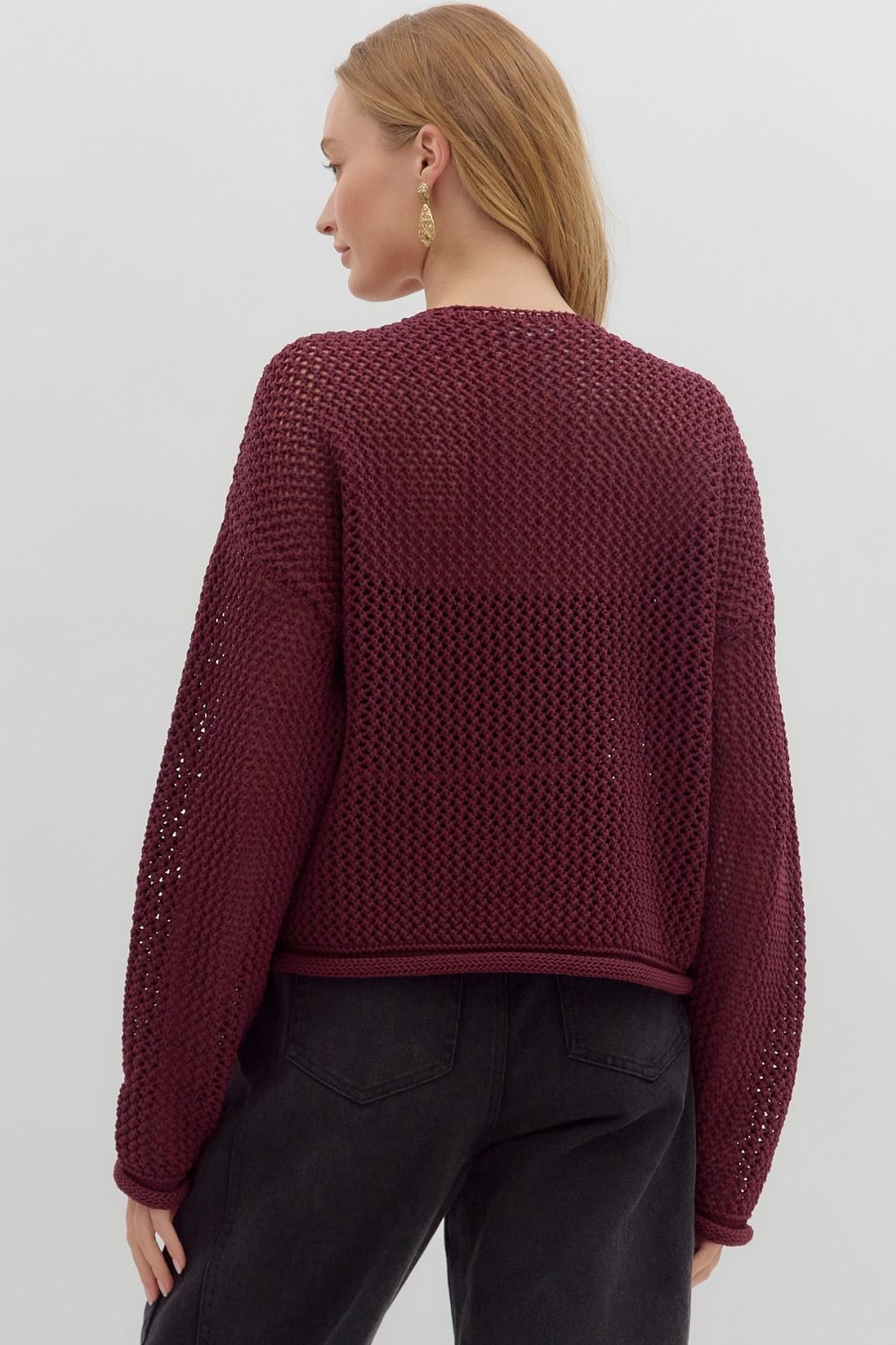 Big Button Cardigan in Wine (REG)