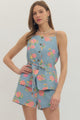 Self Tie Denim Floral Top