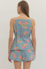 Self Tie Denim Floral Top