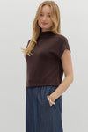Solid Mock Neck Top in Brown (REG)