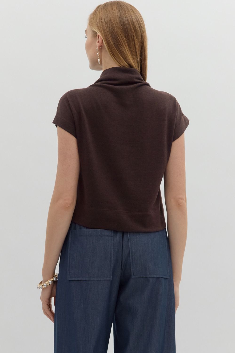 Solid Mock Neck Top in Brown (REG)
