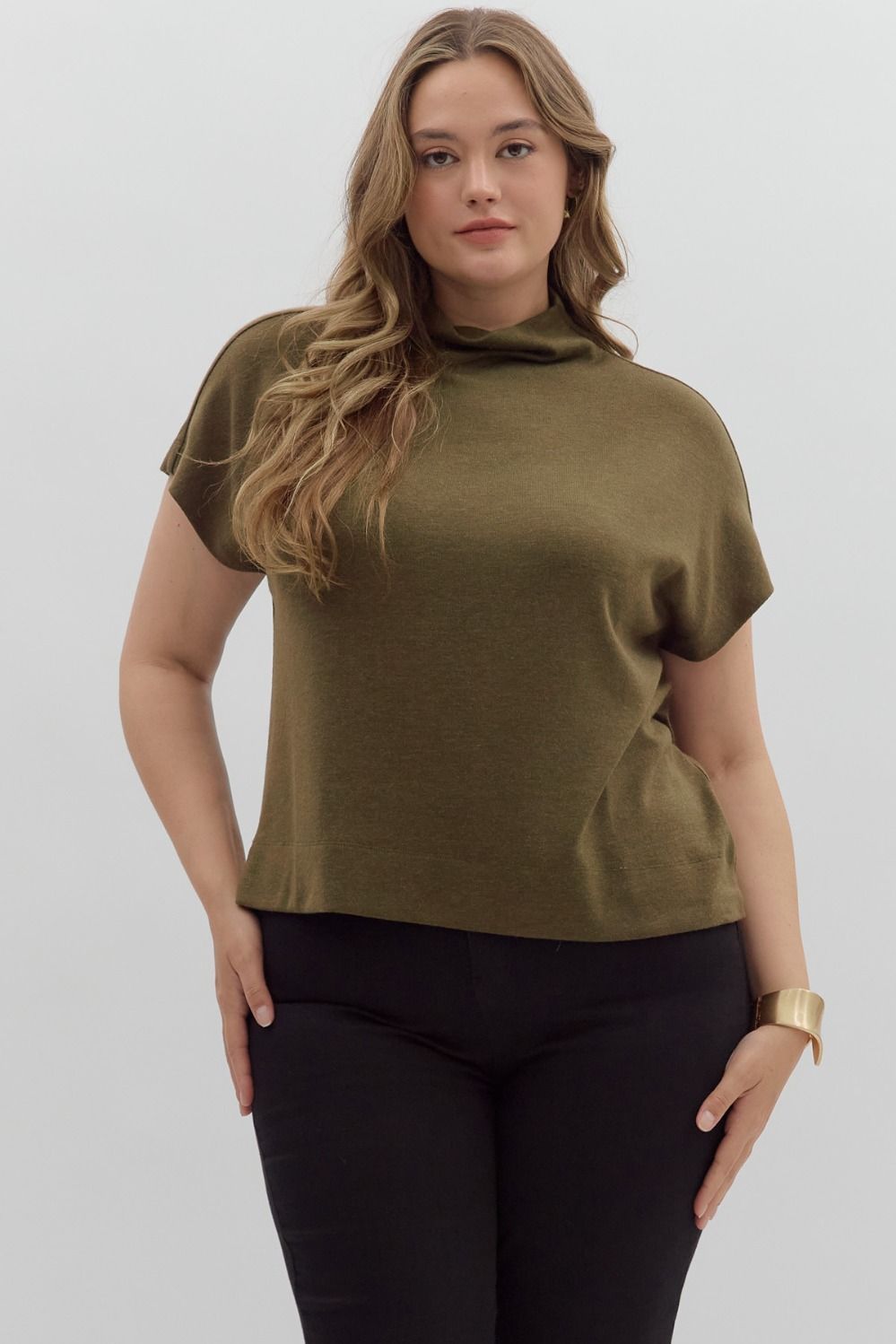 Solid Mock Neck Top in Olive (REG/PLUS)