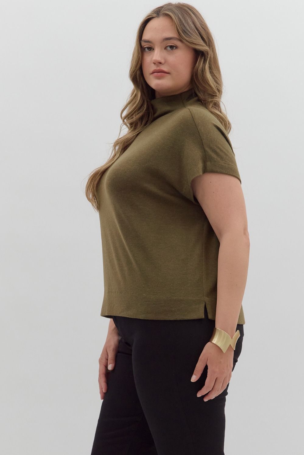 Solid Mock Neck Top in Olive (REG/PLUS)