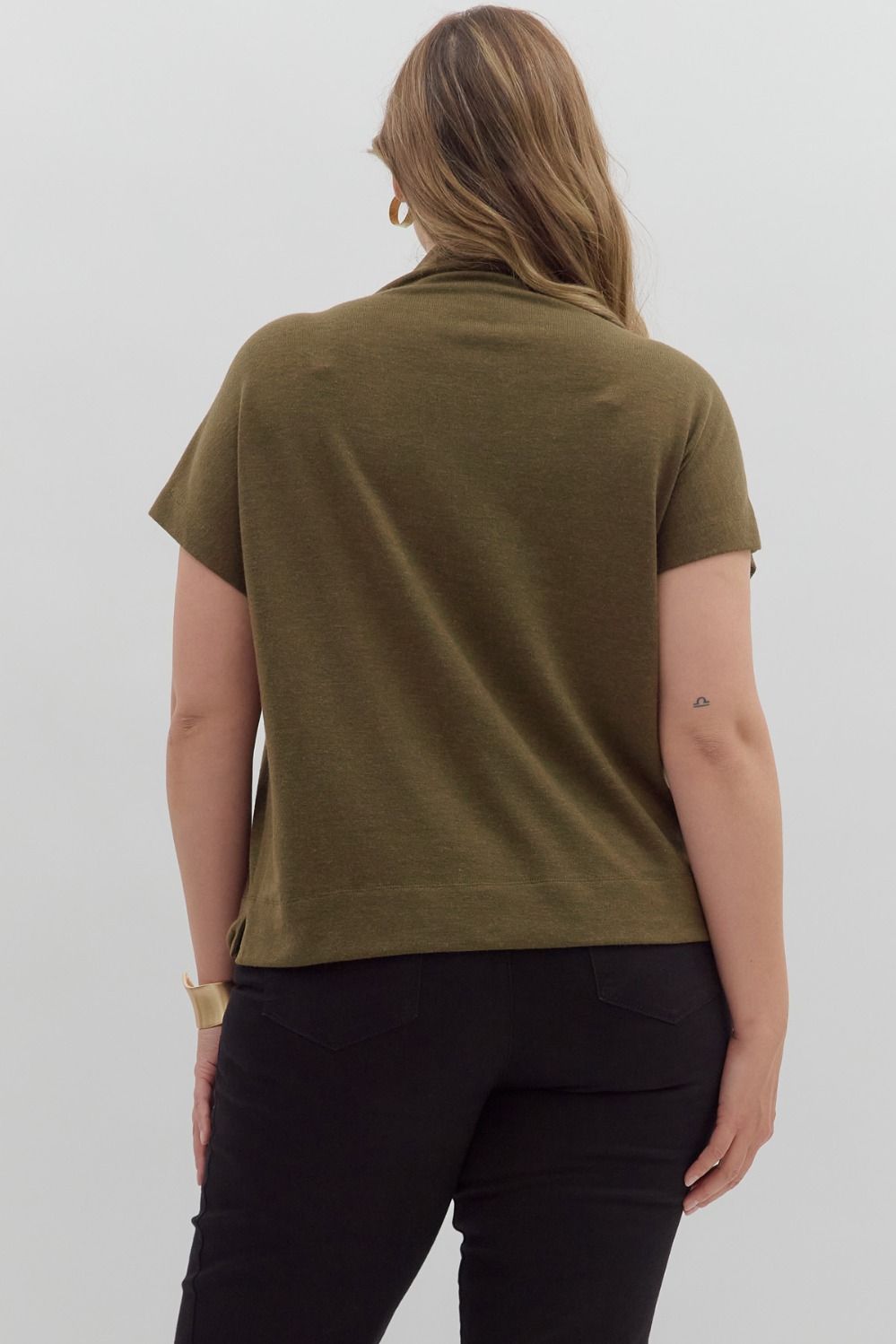 Solid Mock Neck Top in Olive (REG/PLUS)