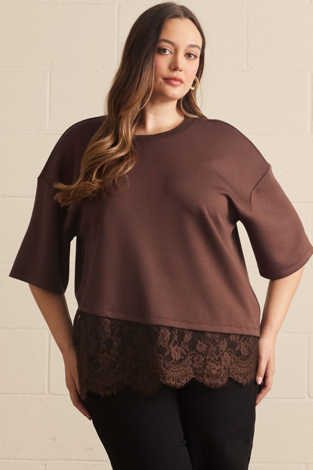 Diagonal Lace Brown Top (REG/PLUS)