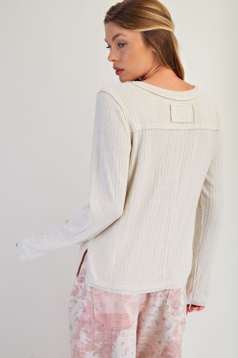 Cable Inspired Button Top in Oatmeal (REG)