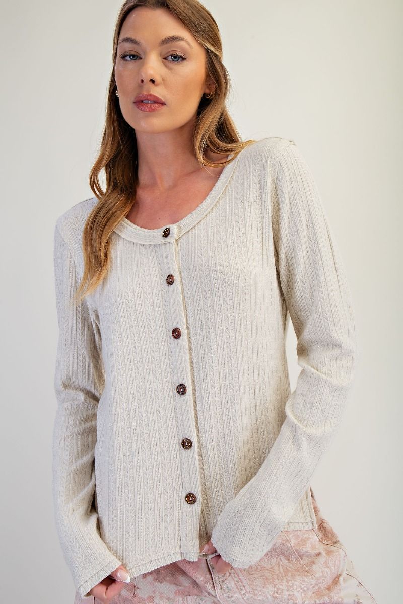 Cable Inspired Button Top in Oatmeal (REG)