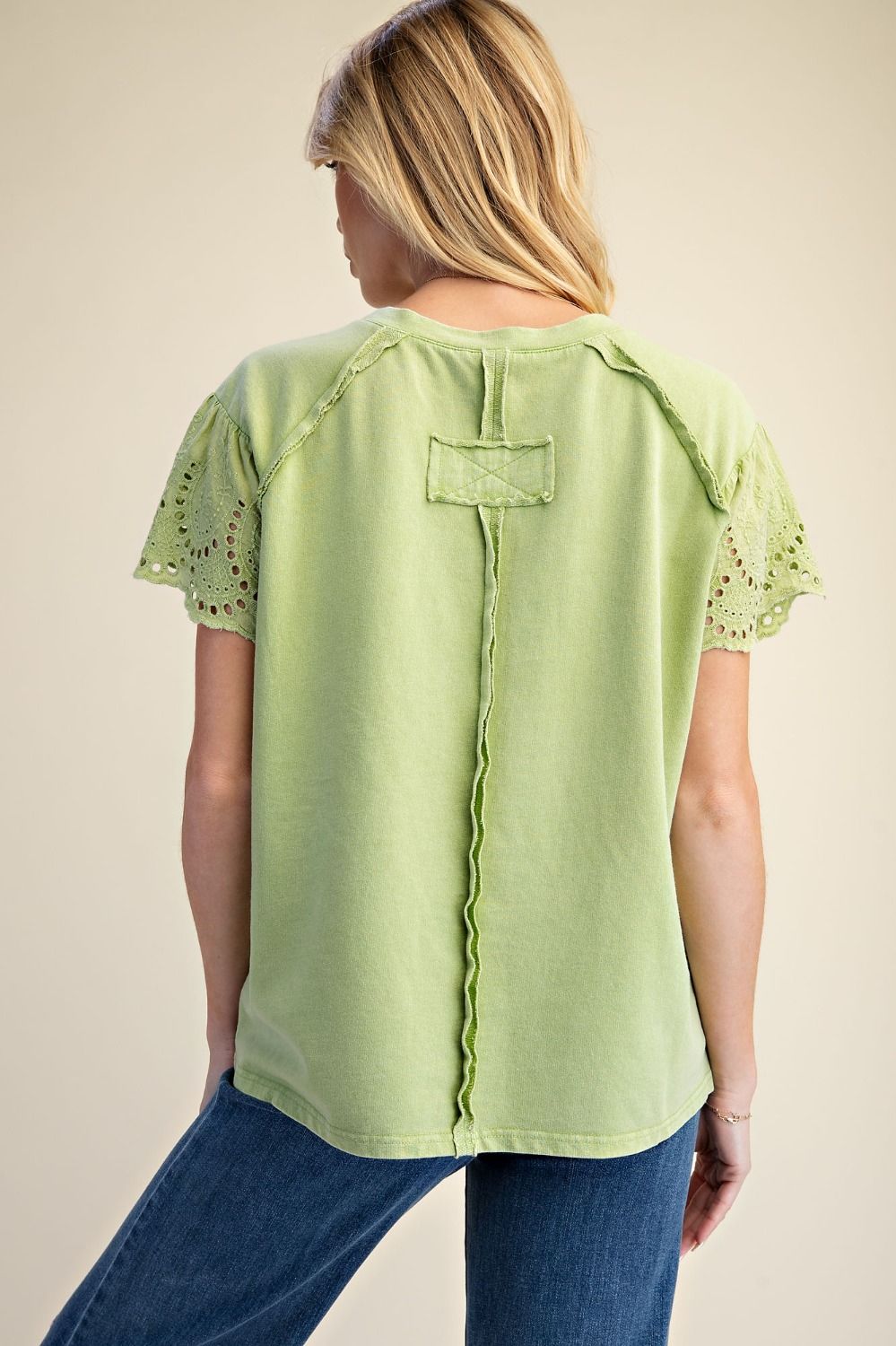 Floral Crochet Patch Top in Matcha (REG)