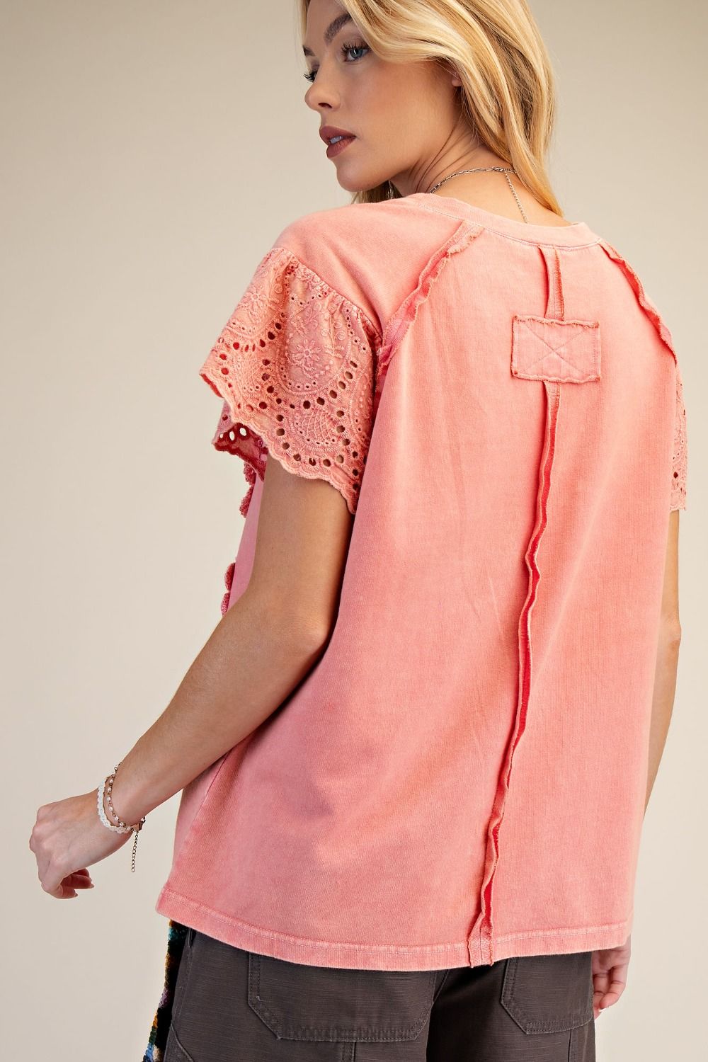 Floral Crochet Patch Top in Strawberry Pink (REG)