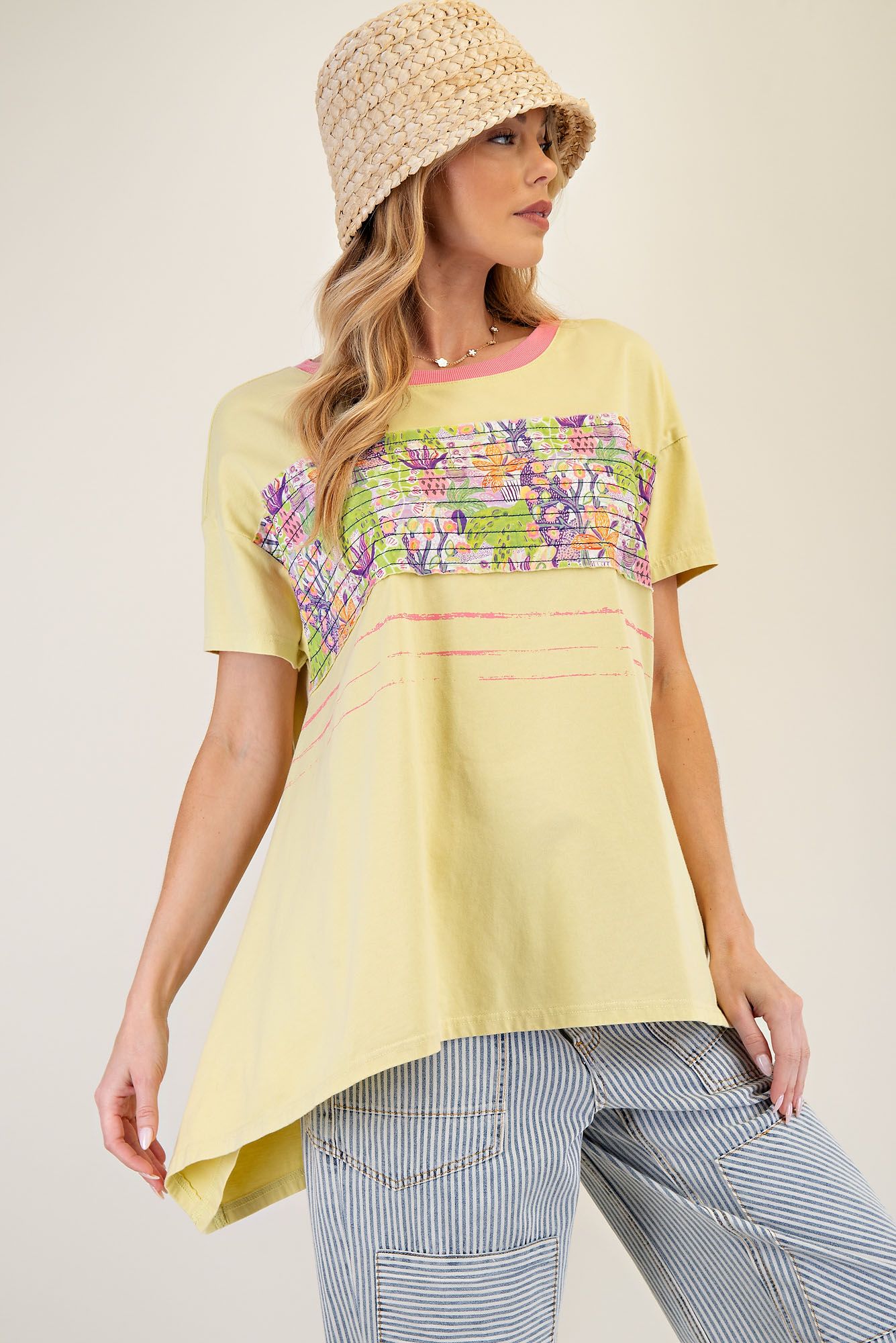 Wild Garden Patchwork Tunic Top in Lime (REG)