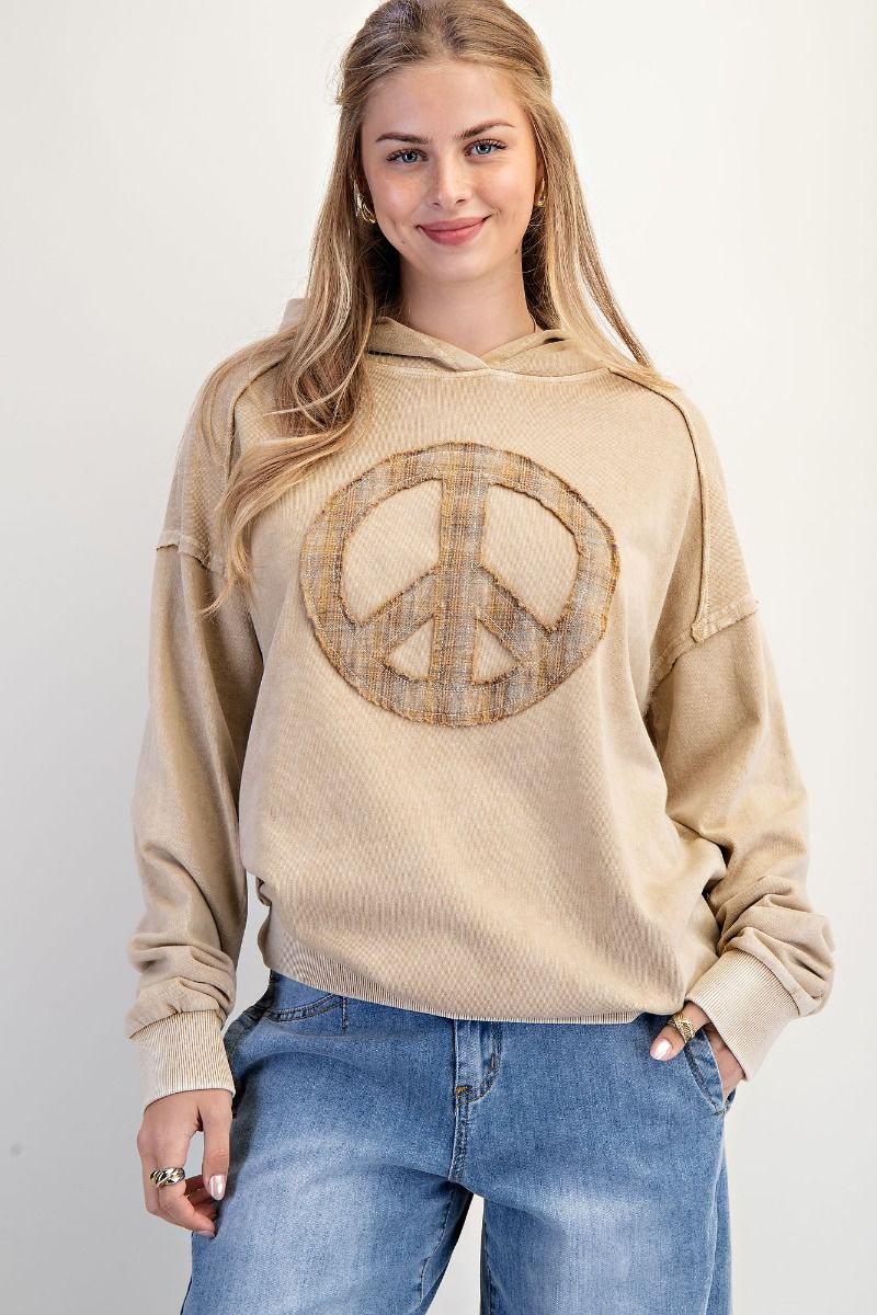 Washed Terry Hooded Peace Top in Oatmeal (REG)