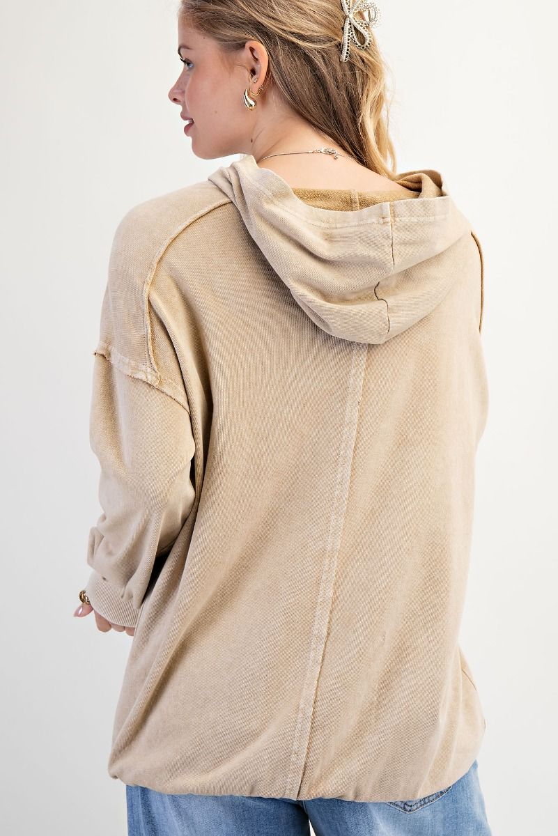 Washed Terry Hooded Peace Top in Oatmeal (REG)