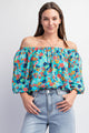 Floral Challis Top in Aqua (REG)
