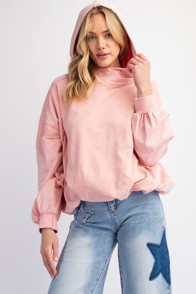 Easel Washed Butterfly Pullover Top in Blush Pink (REG)