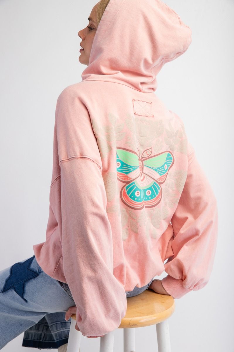 Easel Washed Butterfly Pullover Top in Blush Pink (REG)