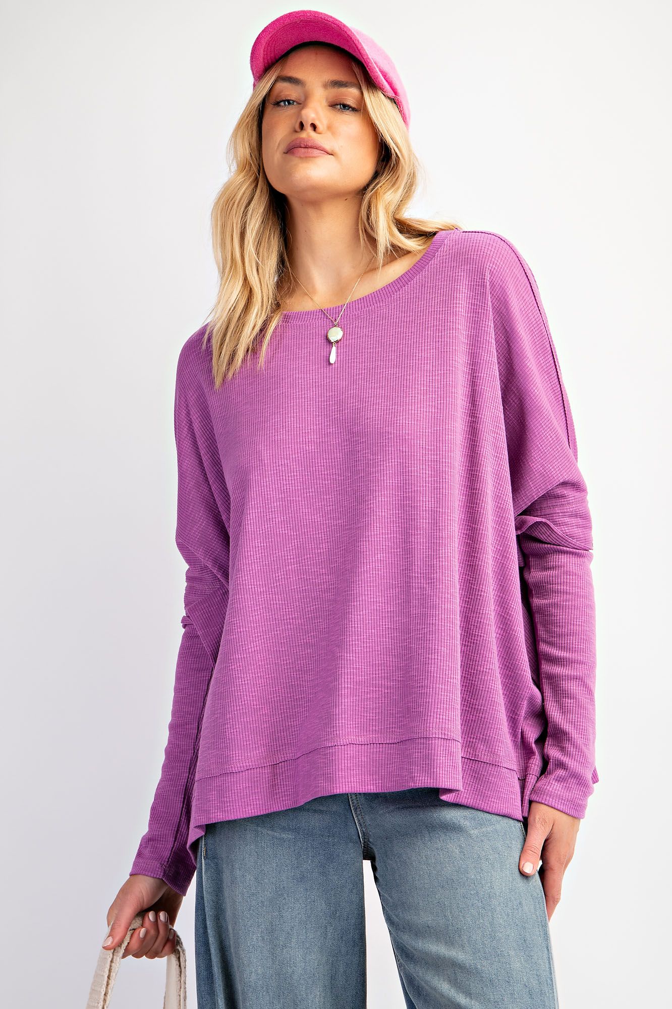 Oversized Ribbed Top in Orchid (REG)
