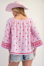 Embroidered Aztec Gauze Top in Pink (REG)