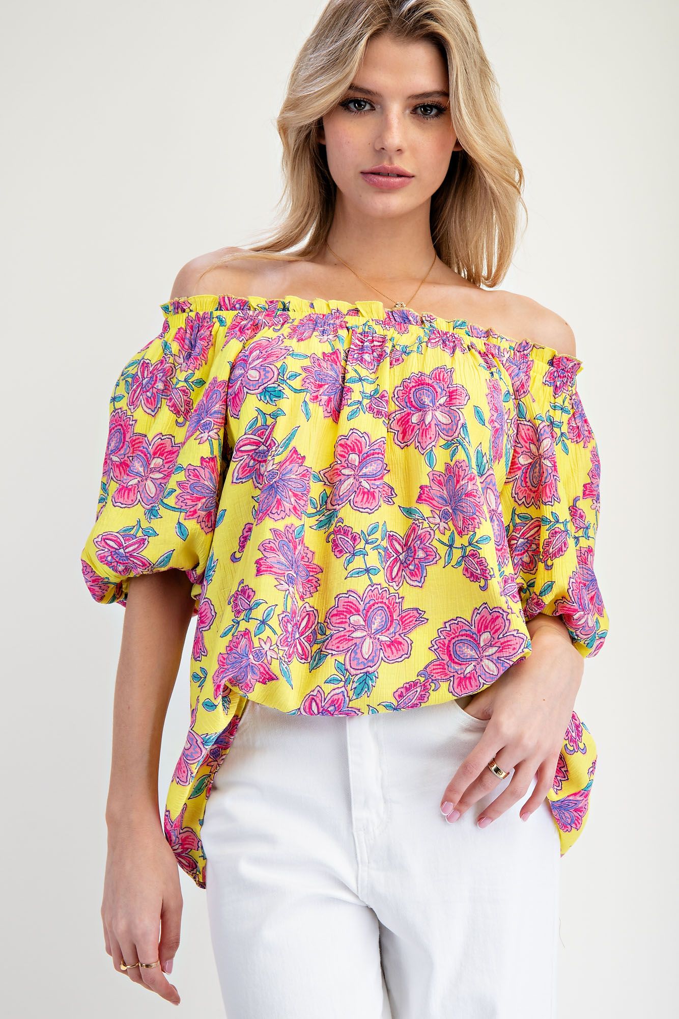 Yellow Blossom Off Shoulder Top (REG)