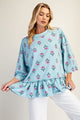 Washed Terry Tulip Top in Blue (REG)