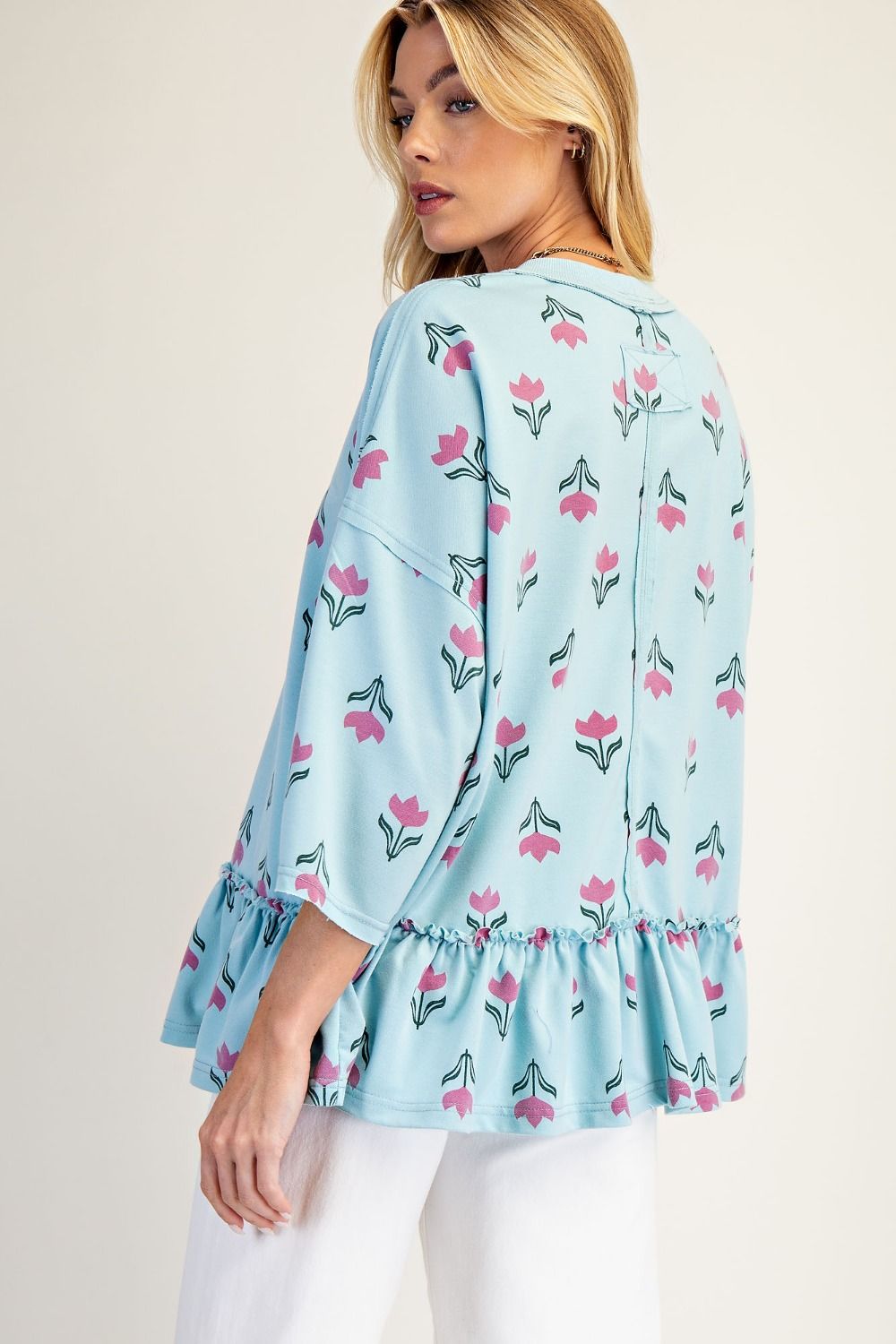 Washed Terry Tulip Top in Blue (REG)