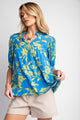 Tropical Flower Challis Top in English Blue (REG)