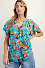 Button Down Blossom Top in Aqua (REG)
