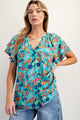 Button Down Blossom Top in Aqua (REG)
