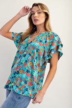 Button Down Blossom Top in Aqua (REG)