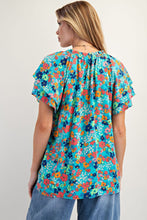 Button Down Blossom Top in Aqua (REG)