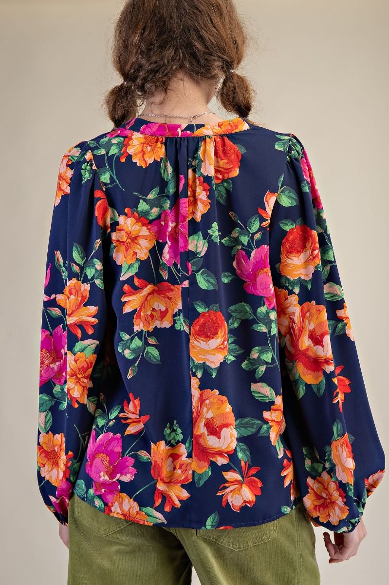 Sophia Floral Tie Top in Navy (REG)