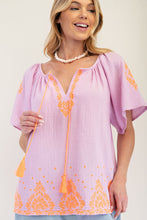 Embroidered Gauze Tassel Top in Lilac (REG)