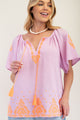 Embroidered Gauze Tassel Top in Lilac (REG)