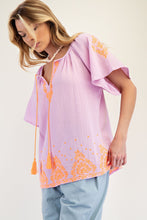 Embroidered Gauze Tassel Top in Lilac (REG)