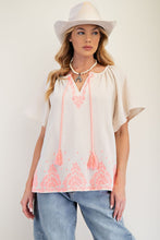 Embroidered Gauze Tassel Top in Off White (REG)
