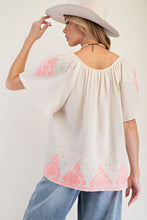 Embroidered Gauze Tassel Top in Off White (REG)