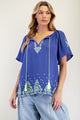Embroidered Gauze Tassel Top in Paris Blue (REG)