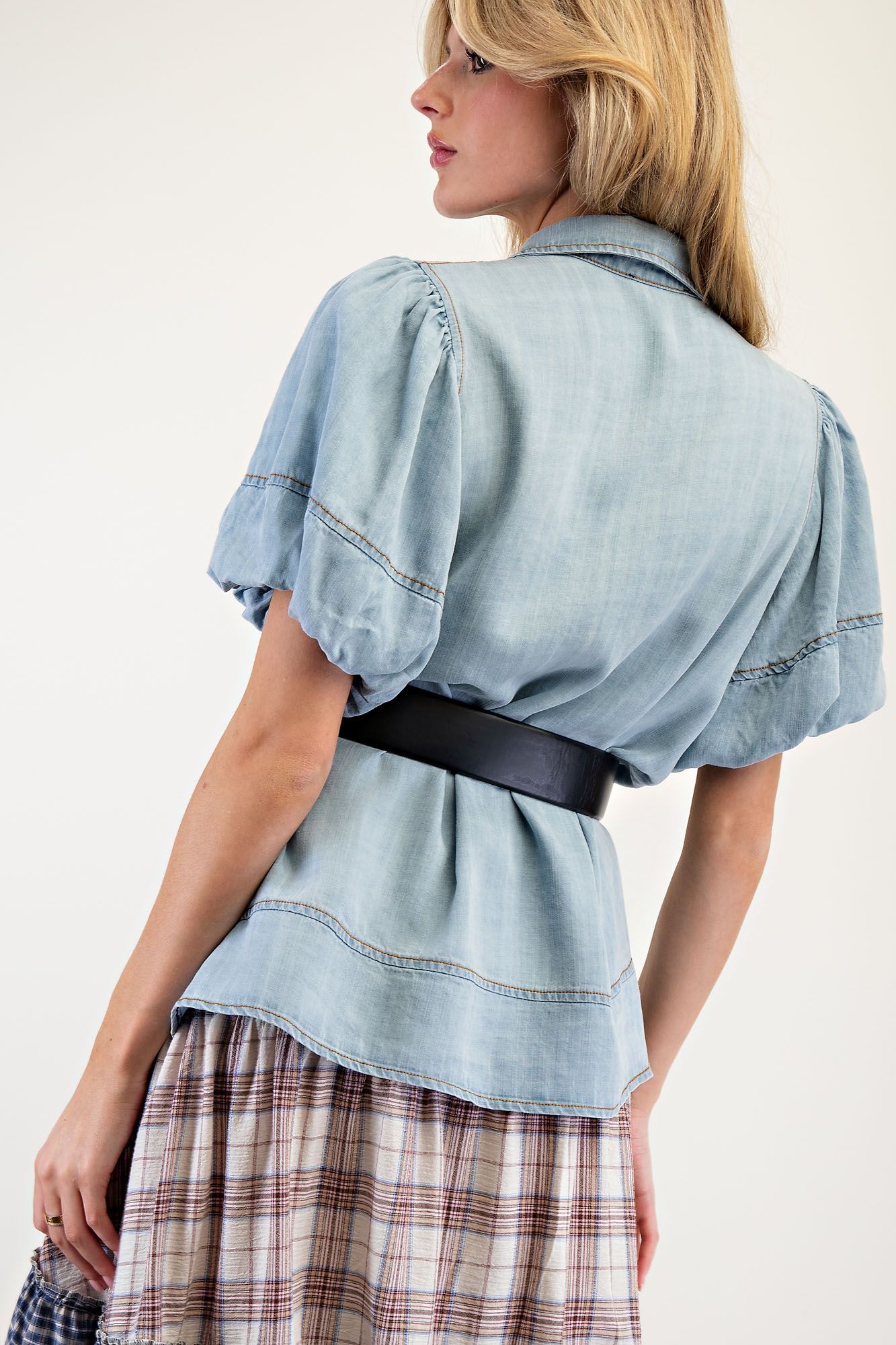 Bubble Sleeve Denim Top (REG)