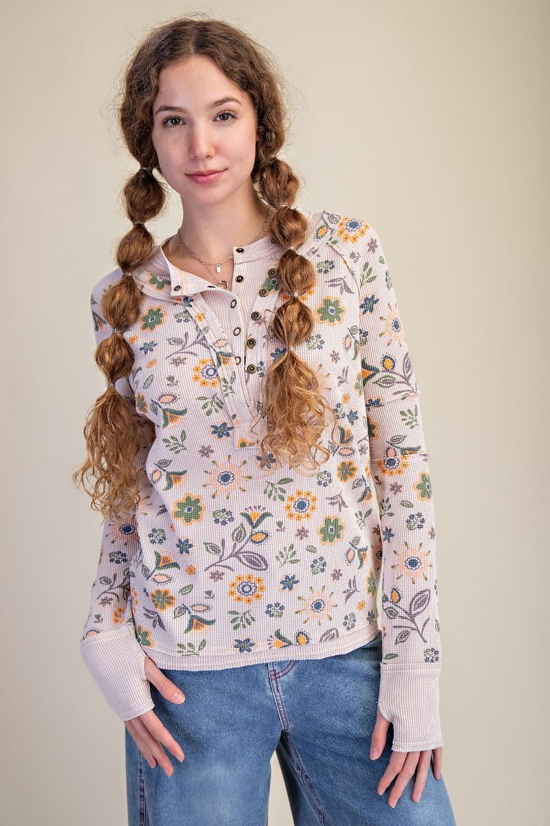 Floral Fling Henley Top in Blush (REG)