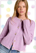 Marble Button Fuzzy Cardigan in Mulberry (REG)
