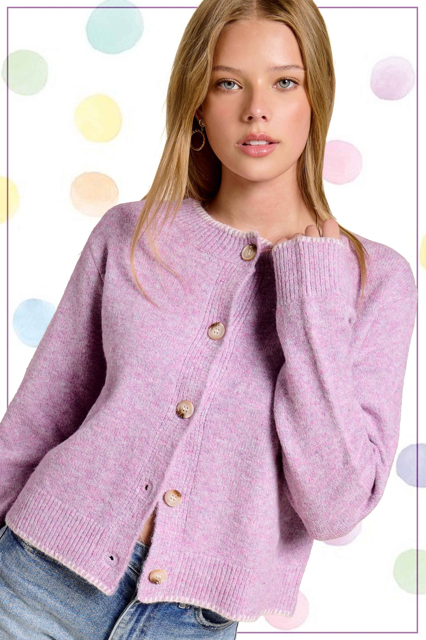 Marble Button Fuzzy Cardigan in Mulberry (REG)