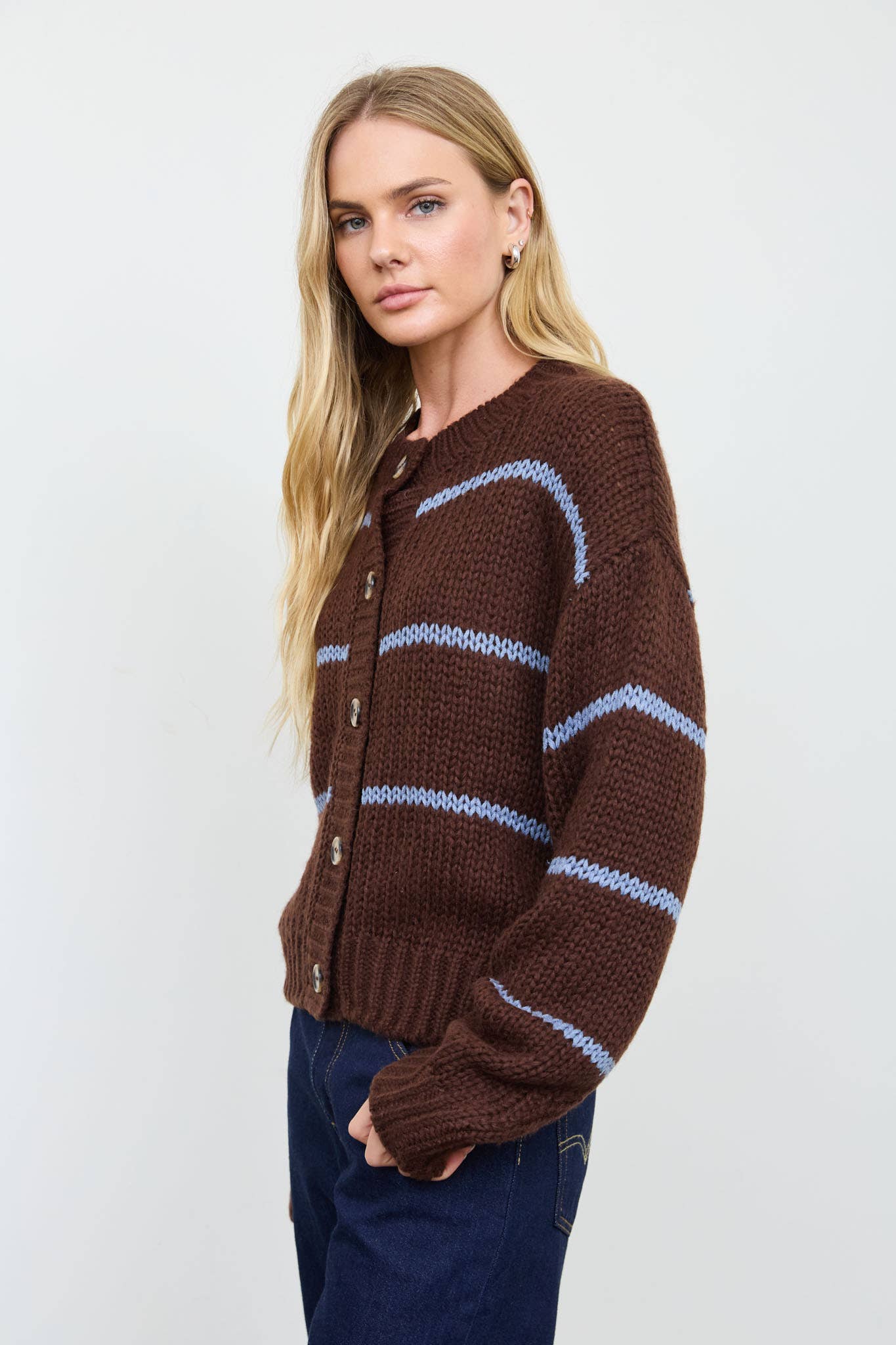 Brown & Blue Striped Cardigan (REG)