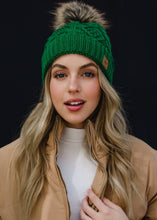 Green Cable Pom Hat