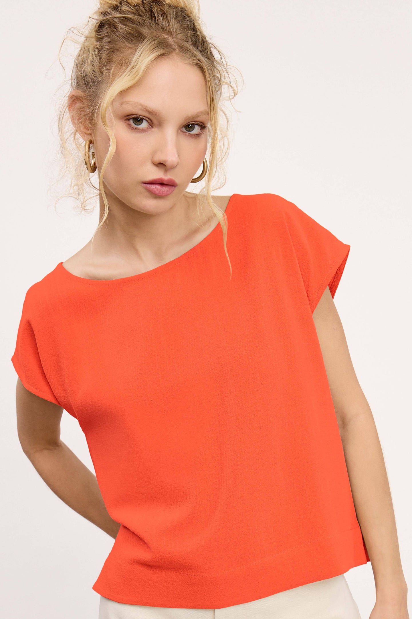 Cap Sleeve Linen Top in Tangerine (REG)