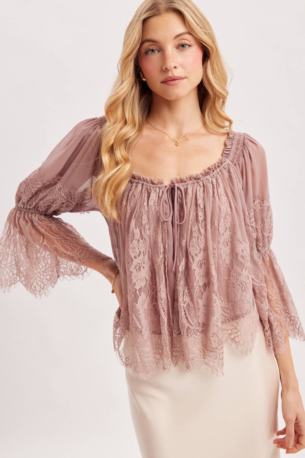 Eyelash Lace Blouse Top in Mauve (REG)