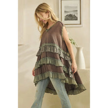 Tiered Contrast Ruffle Tunic Top (REG)