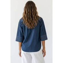 Navy Contrast Stitch Popover Top (REG)