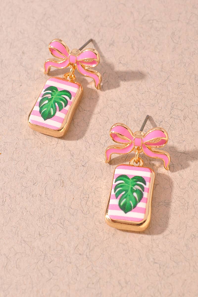 Monstera Leaf Bow Earrings